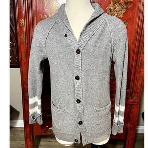 Riviera Club Button Up Cardigan Grey white Sweater - L